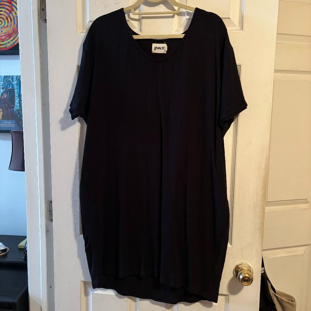 Pact Black Crinkle Woven Mini T-Shirt Dress Cotton XL Summer Shirt Sundress